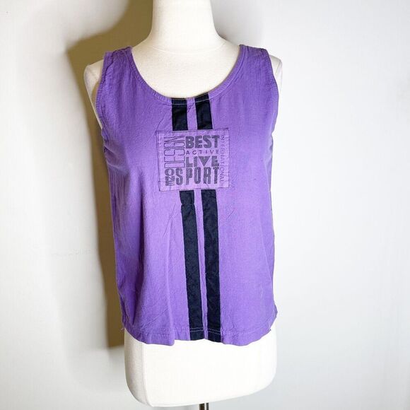 Vintage 90s S Small Tank Top Purple Sport Surf Beach Cotton Wacky Hip Hop Active - Picture 5 of 16
